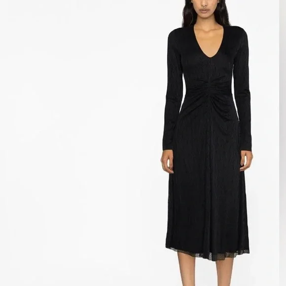 ROTATE | Dresses | Stretch Lace Deep Vneck Long Sleeve Midi Dress | Poshmark